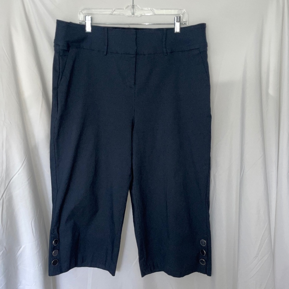 Lane Bryant Navy Blue Tummy Control Wide Leg Ankle Length Dress Pants
